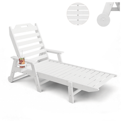 EROMMY 22" W Oversized Chaise Lounge Chairs, Adjustable HDPE Outdoor Chairs with Wheels & Cup Holder, White