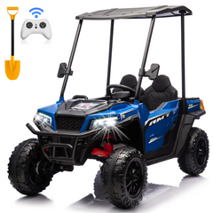 EROMMY 24V Ride on Car, 4WD Powered Ride on UTV for kids with Remote Control, Removable Ceiling, Electric Tipper, Bluetooth Music, Navy