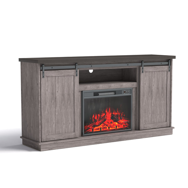 EROMMY Retro Electric Fireplace, with Sliding Doors and Functional TV Console - 63 Inch, Teak