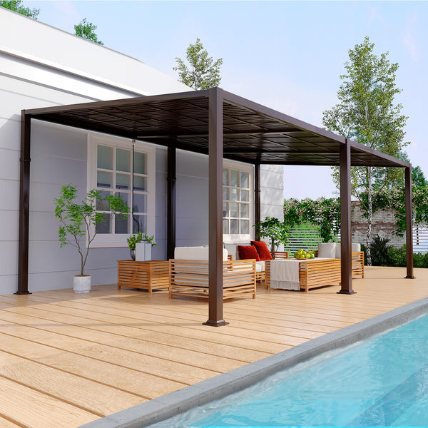 EROMMY Lean to Pergola with Galvanized Roof - 12x20 FT