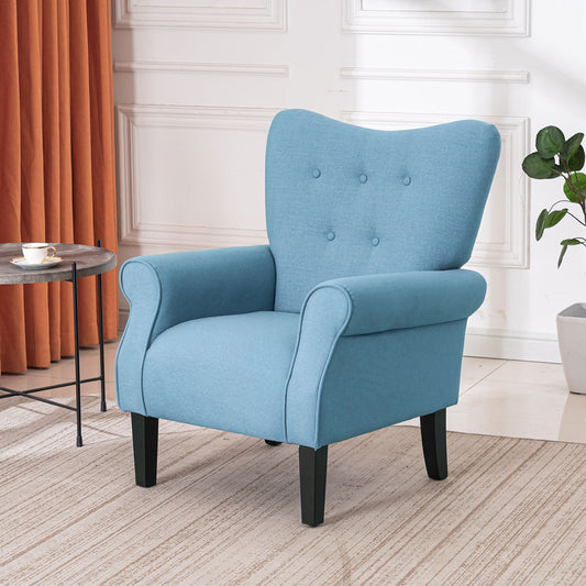 EROMMY Mid Century Wingback Arm Chair, Modern Upholstered Fabric, Blue