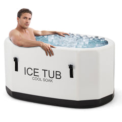 EROMMY 120 Gal Ice Bath, Large Portable Cold Plunge Tub with Cover, Oval Inflatable Bath Tub Suitable for Athletes,for Home and Outdoors, White