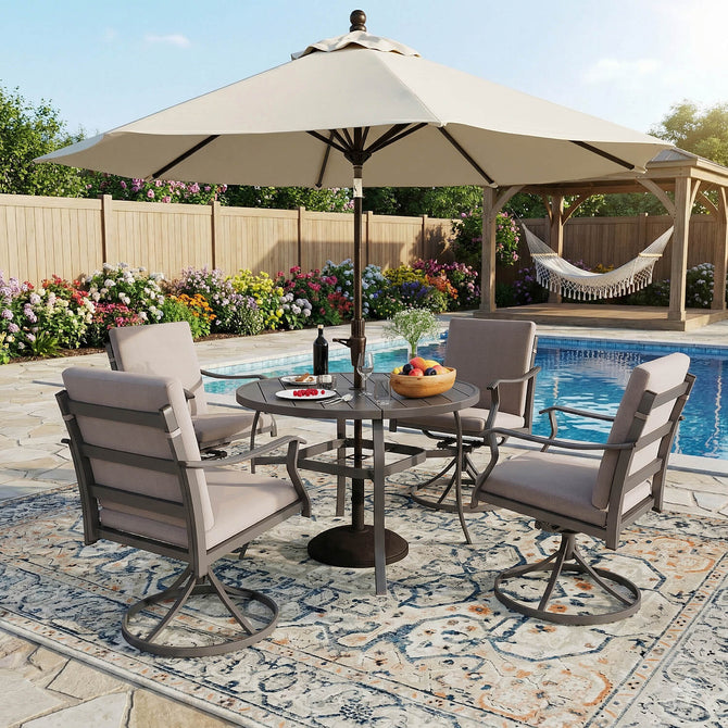5 pcs patio dining chair set with umbrella hole EROMMY 5-Piece Patio Dining Set, 4 Swivel Chairs w/ Cushions & Round T – Erommy