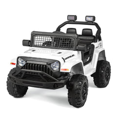 EROMMY Kids Jeep Car, 12V Ride on Electric Vehicles w/Parent Remote Control, 4WD SUV w/Safety Belt, Music and Lights, White