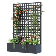 EROMMY Metal Planter Box with Trellis, 71"x 47"x 16" Raised Garden Bed, Planter Box Trellis with Privacy Screen and Drainage Holes, Black