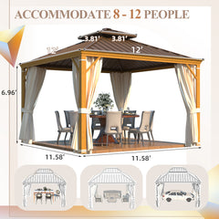 EROMMY 12' x 12' Hardtop Gazebo with Aluminum Frame, Wood-Grain