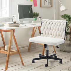 EROMMY Criss Cross Armless Chair With Wheels, height Adjustable Office Deak Chair For Office, Bedroom, Living Room, White