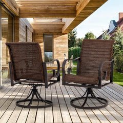 EROMMY Patio Swivel Chairs Set of 2, Heavy Duty Outdoor Dining Chair with 23.5'' High Back, Extra-Large Water-Fall Seat, Rattan Wicker Porch Chair, Dark Brown