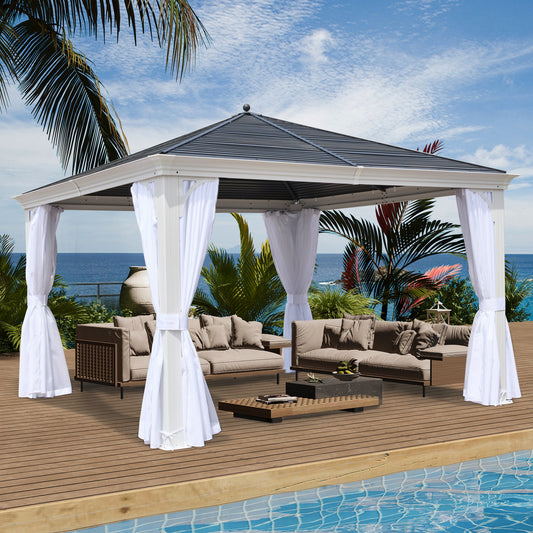 EROMMY 12' X 12' Outdoor Single Roof Hardtop Gazebo With Curtains And Netting, Anti-Rust Coating Frame