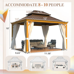 EROMMY 10' x 12' Hardtop Gazebo with Aluminum Frame, Wood-Grain