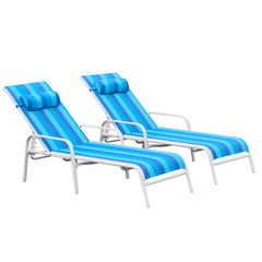 EROMMY Set of 2 Patio Chaise Lounges, Outdoor Lounge Chairs with Adjustable Backrest, All-Weather Textiline, Blue