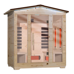 EROMMY Outdoor Sauna 4 Person, Far Infrared Wooden Sauna, Personal Sauna with Bluetooth Speaker and Changeable Chromotherapy Lighting