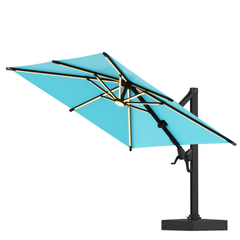 EROMMY 10x10ft Large Rectangular LED Cantilever Umbrella with 360° Rotation & 6 Adjustable Heights, Outdoor Patio Umbrella with Lights for Garden, Pool, Deck