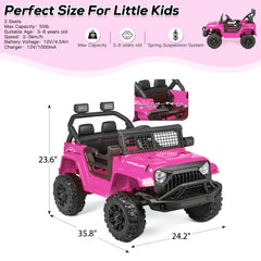 EROMMY Kids Jeep Car, 12V Ride on Electric Vehicles w/Parent Remote Control, 4WD SUV w/Safety Belt, Music and Lights, Pink