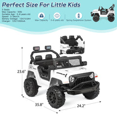 EROMMY Kids Jeep Car, 12V Ride on Electric Vehicles w/Parent Remote Control, 4WD SUV w/Safety Belt, Music and Lights, White