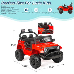 EROMMY Kids Jeep Car, 12V Ride on Electric Vehicles w/Parent Remote Control, 4WD SUV w/Safety Belt, Music and Lights, Red