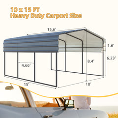 EROMMY 10 x 15 ft Carport with Galvanized Steel Roof, Sturdy Metal Multi-Use Shelter