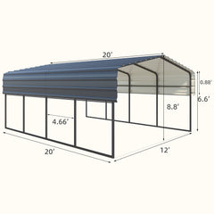 EROMMY 12‘ x 20’ Metal Carport with Galvanized Steel Roof, Sturdy Metal Multi-Use Shelter, Carport for Cars, Boats, Trucks, and Tractors