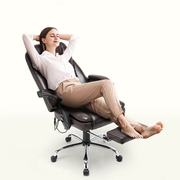 Erommy Heat and Massage Reclining Ergonomic Office Chair with Footrest Brown