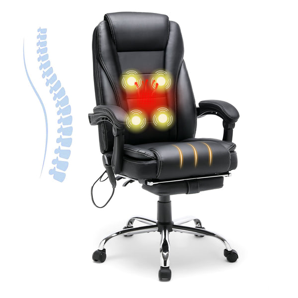 Erommy Heat and Massage Reclining Ergonomic Office Chair with Footrest, Black, Set of 2