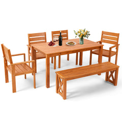 EROMMY 6 Piece Patio Dining Set, Teak Solid Wood, Wooden Furniture Sets