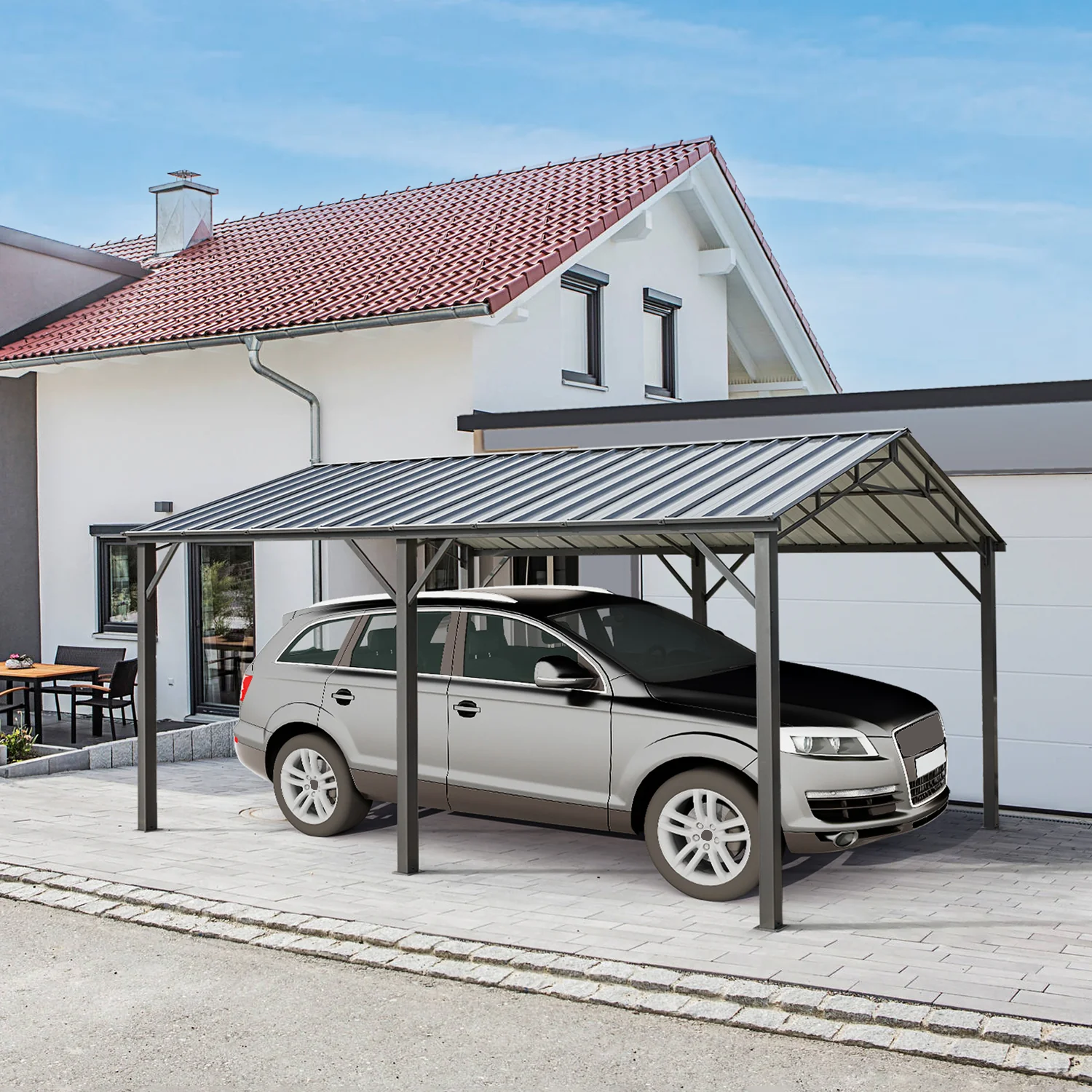 EROMMY Metal Carport 10' x 16' Heavy Duty, Multi-Use with Powder-Coated Steel Roof and Frame, Outdoor Carport Canopy