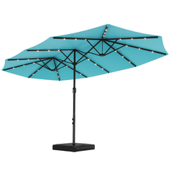 EROMMY15ft Large Double-Sided Patio Umbrella with Solar LED Lights, Outdoor Crank System, and Base – Perfect for Garden, Deck, Poolside