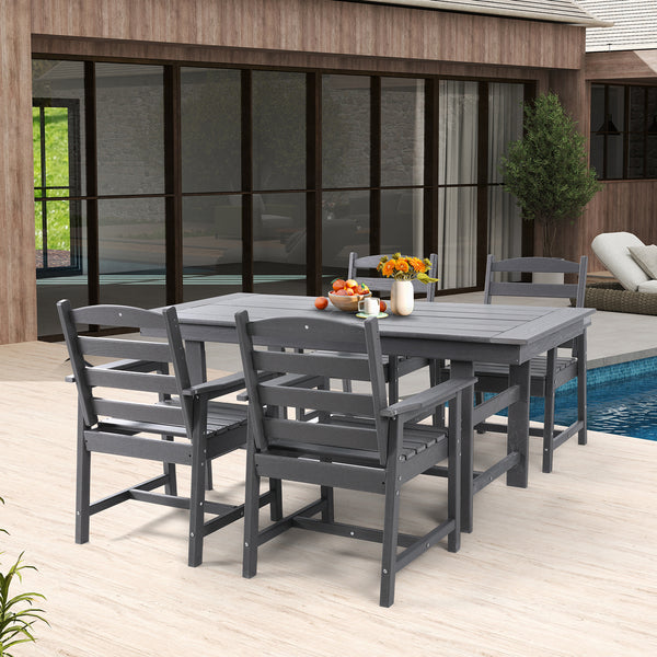 EROMMY HDPE Outdoor Patio Dining Table With Umbrella Hole, Gray