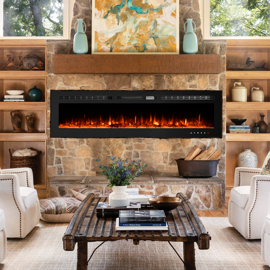 EROMMY 60in Electric Fireplace Insert, Touch Screen, Overheating Protection, Log&Crystal, 750/1500W