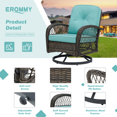 EROMMY 3 Pieces Outdoor Swivel Rocker Patio Chairs, 360 Degree Rocking Patio Conversation Set
