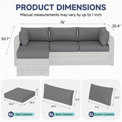 EROMMY 9-Piece Outdoor Sectional Cushions for 4-Seat Sofa, Waterproof Deep Seat w/ Non-Slip & Machine Washable Covers, Gray
