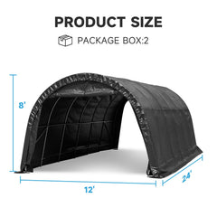 EROMMY 12 x 24 FT Heavy Duty Carport, Portable Garage with All-Steel Metal Frame and Round Style Roof, Anti-Snow Car Canopy Outdoor Storage Shelter for Car, Truck, Boat