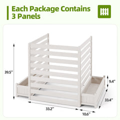 EROMMY 3 Panels No-Dig AC Unit Privacy Fence with Planter Box, 33" W x 39" H, Durable Outdoor Wood Screen to Hide AC & Trash with Floral Bed White