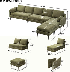 EROMMY L Shaped Sectional Modular Sofa, Convertible Chenille Fabric Couch, Large 5-seat Sectional Couches for Living Room, Green