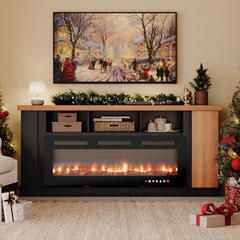 EROMMY Traditional 70 Inch Fireplace TV Stand with 12 Flame Colors, Oak