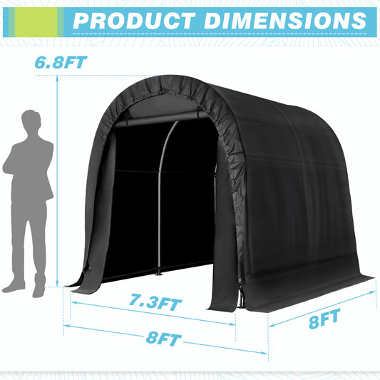 EROMMY 6x8 Ft Outdoor Portable Tool Storage Shed Shelter with Detachable Zipper Roll-up Door for Extra Outdoor Storage