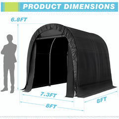 EROMMY Outdoor Portable Storage Shed with Detachable Zipper Roll-up Door and Vented Carport for Motorcycles (6x8 Ft Black)