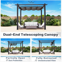 EROMMY Retractable Pergola 10x10 Ft, Upgraded Sun Shade with Waterproof Canopy, Durable Metal Patio Shelter with Magnetic Attachment for Backyard Garden Deck (Gary)