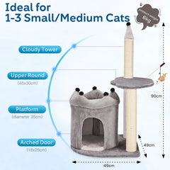 Erommy Castle Condo, Scratching Post, Cat Tree, Crinkle Toy,  Light Gray