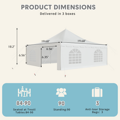 EROMMY 20x20ft Pole Party Tent, Weekend Canopy Heavy Duty with Sidewalls, 2 Doors, Carry Bags, PVC Fire Retardant Outdoor Canopies for 120 People, Large Tents for Parties, Events, Weddings, White