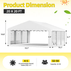 EROMMY Heavy Duty Party Tent with Removable Sidewalls & Storage Bags, White