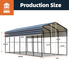 EROMMY 14’ x 30’ RV Metal Carport, Heavy Duty Carport Canopy with Galvanized Metal Roof and Frame for RV, Car, Boat and Tractors