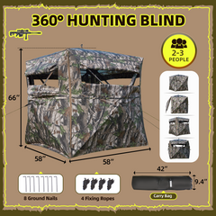 EROMMY Hunting Blind, One-Way See Through, Noise-Free Durable Pop-Up Ground Blind with Carrying Bag - Resilient Tent, Zip Door & Silent Windows for Deer & Turkey Hunting