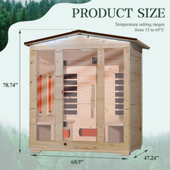 EROMMY Outdoor Sauna 4 Person, Far Infrared Wooden Sauna, Personal Sauna with Bluetooth Speaker and Changeable Chromotherapy Lighting