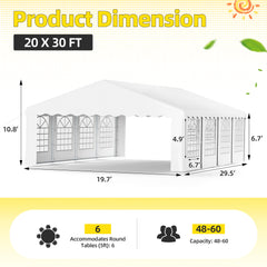 EROMMY Heavy Duty Party Tent with Removable Sidewalls & Storage Bags, White