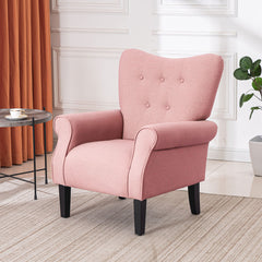 EROMMY Mid Century Wingback Arm Chair, Modern Upholstered Fabric, Light Pink