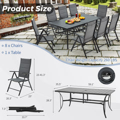 EROMMY 9-Piece Patio Dining Set: Durable Aluminum Chairs & Metal Table, Foldable Design, All-Weather Outdoor Furniture for Lawn, Backyard, Garden, Patio (Dark Gray)