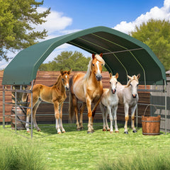 EROMMY 12'x12' Heavy Duty Round Style Canopy With Shade Shed Kit for Livestock