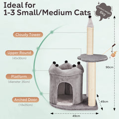 Erommy Castle Condo, Scratching Post, Cat Tree, Crinkle Toy,  Light Gray