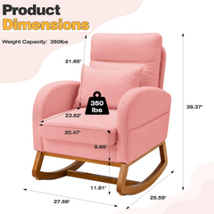 EROMMY Solid Wood Rocking Chair with Cushion & Blanket, Pink, High Legs